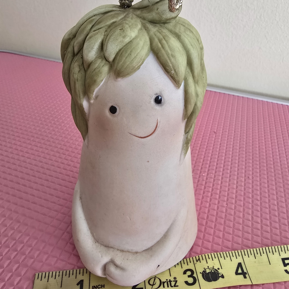 Cute Ceramic Bisque Figurine with Green Hair Christmas Ornament Bell